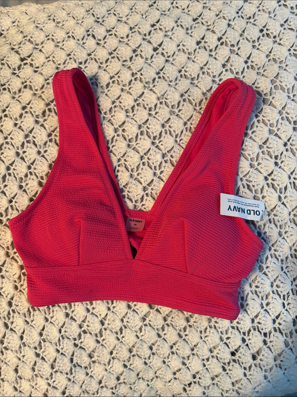 Brand New Old Navy Hot Pink Textured V-Neck Bikini Top XS